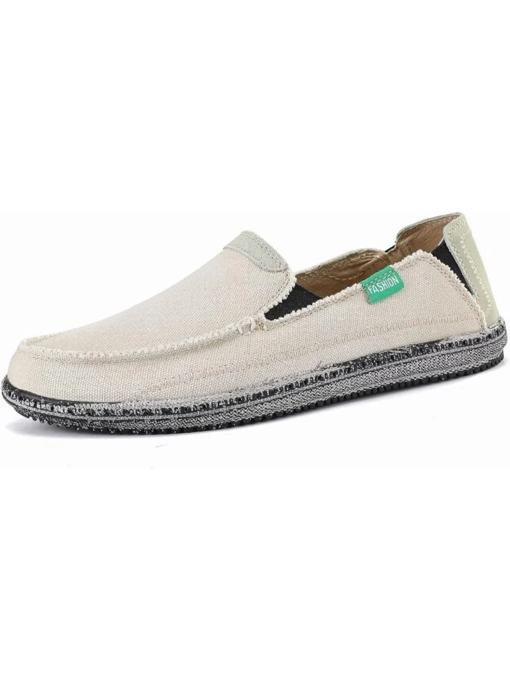 VILOCY Men's Beige White Rubber Canvas Slip On Loafers Vintage Flat Casual Shoes